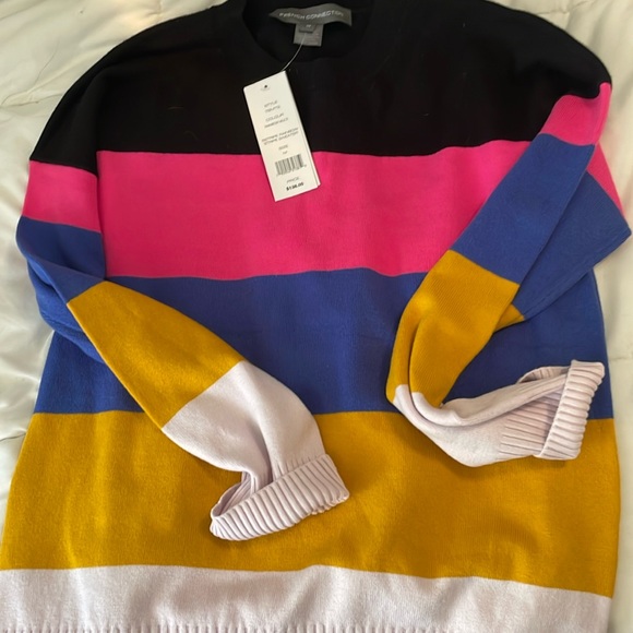 French Connection color block rainbow stripe sweater jumper sz M worn once - Picture 1 of 7